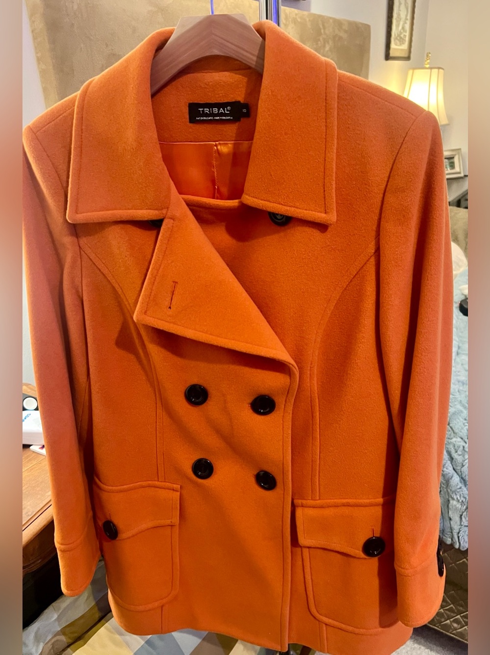 NWOT Tribal Orange Double-Breasted Wool Peacoat
